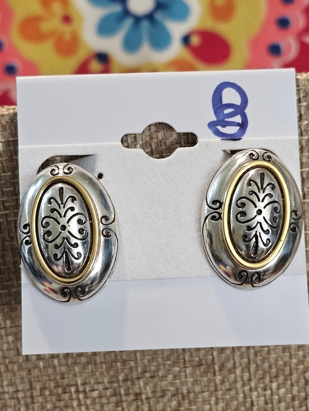 Brighton Silver and Gold Oval Filigree Clip-On Earrings